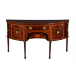 A GEORGE III MAHOGANY, SATINWOOD BANDED, AND INLAID SIDEBOARD