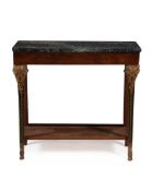 A MAHOGANY, PARCEL GILT, AND PAINTED CONSOLE OR SIDE TABLE