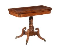 Y A GEORGE IV ROSEWOOD AND SATINWOOD BANDED CARD TABLE