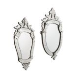 A PAIR OF ETCHED GLASS WALL MIRRORS IN VENETIAN TASTE