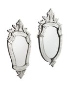 A PAIR OF ETCHED GLASS WALL MIRRORS IN VENETIAN TASTE