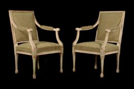 A PAIR OF LOUIS XV PAINTED ARMCHAIRS