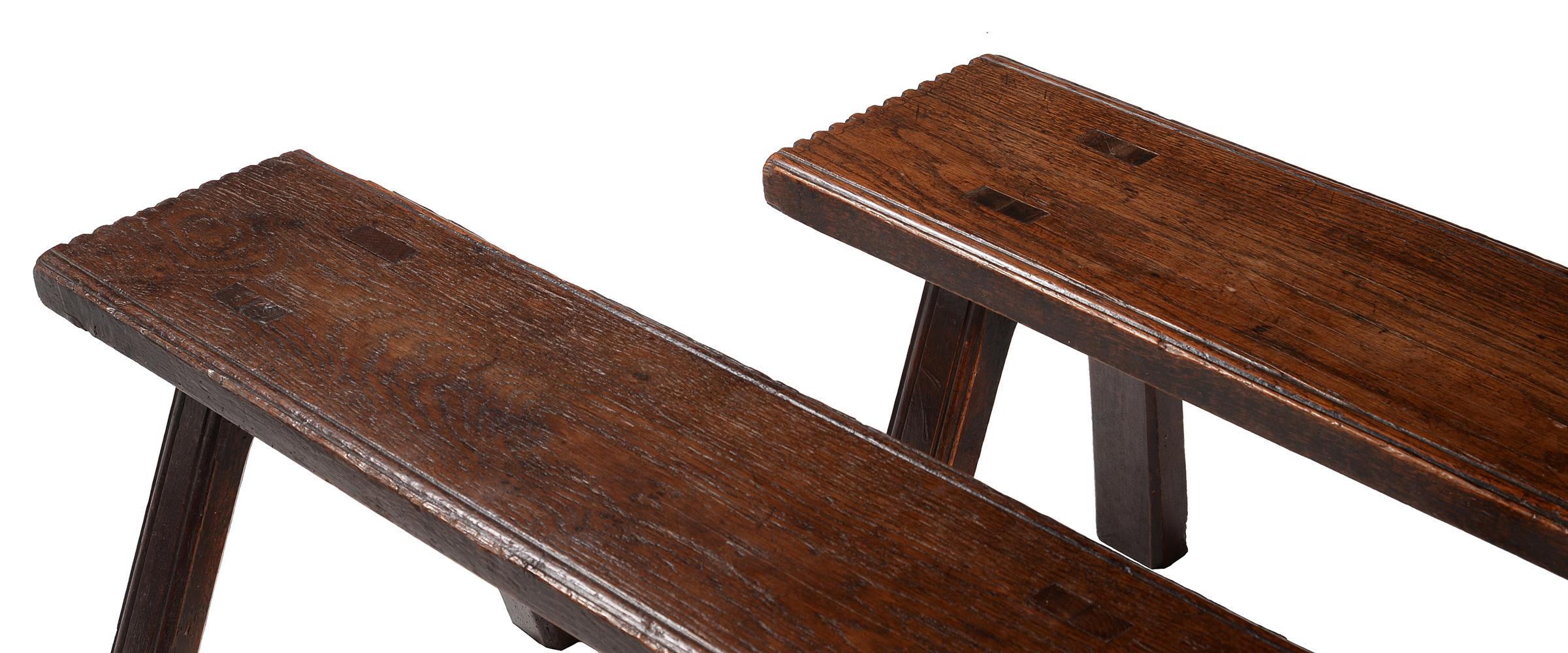 TWO SIMILAR OAK LOW BENCHES OR 'PIG STOOLS' IN 18TH CENTURY STYLE - Bild 2 aus 2