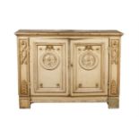 A CONTINENTAL CREAM PAINTED AND PARCEL GILT SIDE CABINET