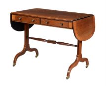 Y A TULIPWOOD AND SATINWOOD SOFA TABLE IN REGENCY STYLE, LATE 20TH CENTURY