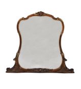 A WALNUT AND PARCEL GILT OVERMANTEL WALL MIRROR IN FRENCH TASTE