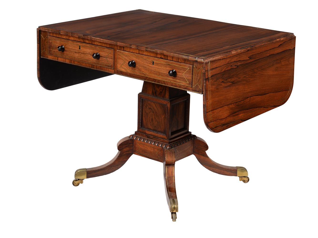 Y A GEORGE IV ROSEWOOD AND BRASS INLAID SOFA TABLE