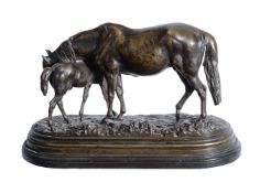 AFTER ISIDORE BONHEUR (1827-1901), A PATINATED METAL MODEL OF A MARE AND FOAL