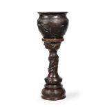 A JAPANESE BRONZE JARDINIERE ON STAND