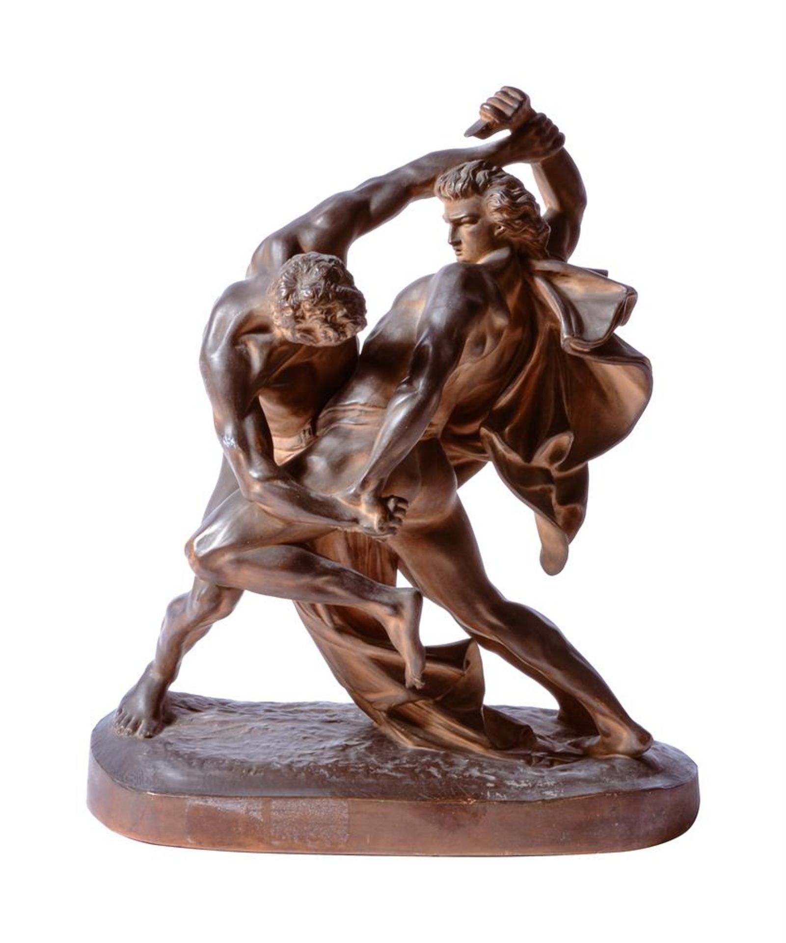 A TERRACOTTA MODEL OF WRESTLERS