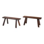 TWO SIMILAR OAK LOW BENCHES OR 'PIG STOOLS' IN 18TH CENTURY STYLE