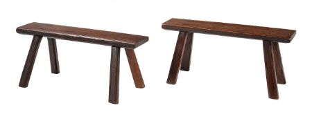 TWO SIMILAR OAK LOW BENCHES OR 'PIG STOOLS' IN 18TH CENTURY STYLE
