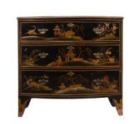A REGENCY BLACK LACQUERED CHEST OF DRAWERS