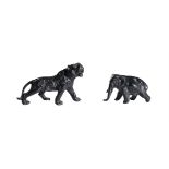 TWO PATINATED METAL MODELS OF A TIGER AND AN ELEPHANT