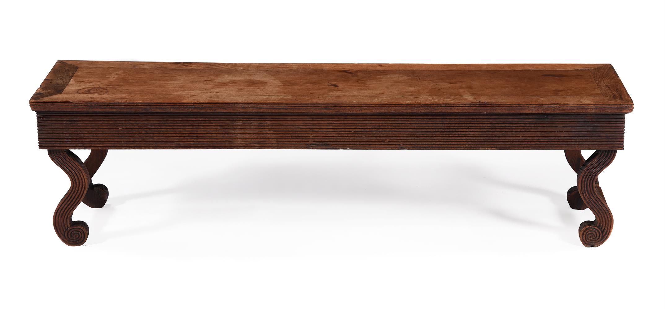 Y AN EXOTIC HARDWOOD, PROBABLY PADOUK, HALL BENCH