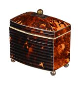 Y A REGENCY TORTOISESHELL AND IVORY BANDED TEA CADDY