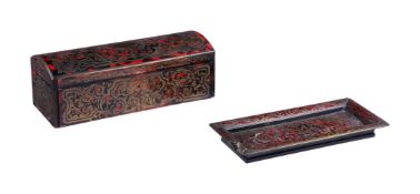 Y A FRENCH 'BOULLE' WORK AND ROSEWOOD LINED STATIONARY BOX