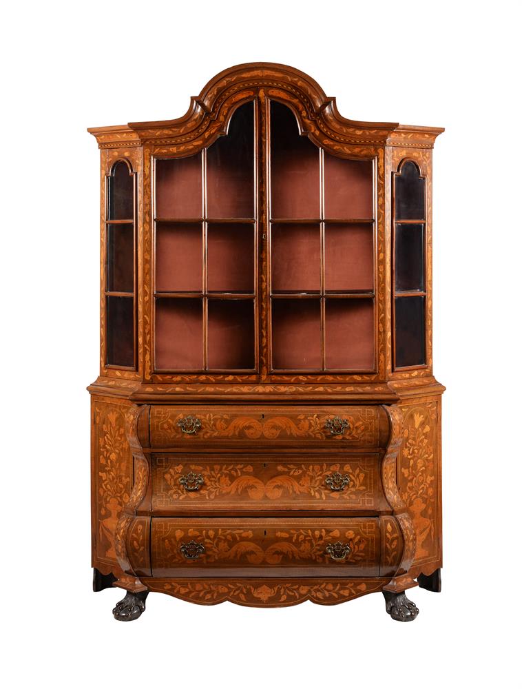 A DUTCH FLORAL MARQUETRY INLAID DISPLAY CABINET