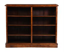 A VICTORIAN BURR AND FIGURED WALNUT OPEN BOOKCASE