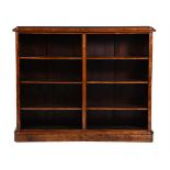 A VICTORIAN BURR AND FIGURED WALNUT OPEN BOOKCASE