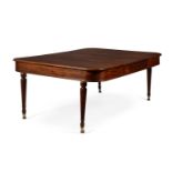 A REGENCY MAHOGANY CAMPAIGN EXTENDING DINING TABLE IN THE MANNER OF GILLOWS