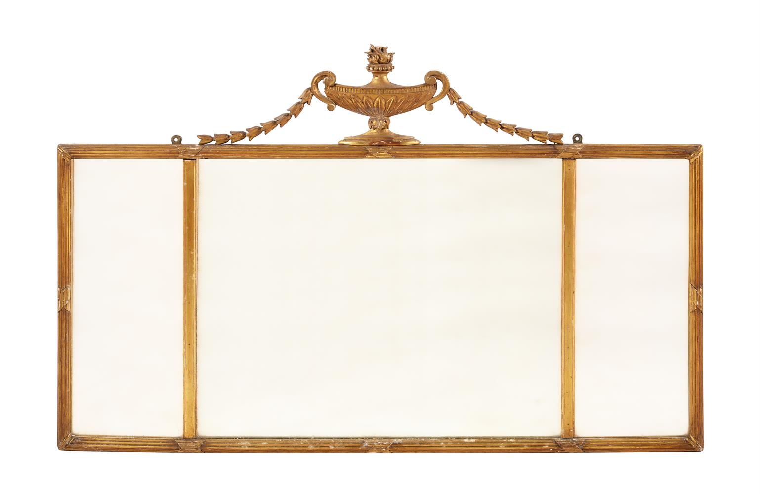 A TRIPTYCH GILTWOOD OVERMANTEL MIRROR