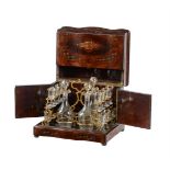 Y A NAPOLEON III KINGWOOD, ROSEWOOD, AND MOTHER-OF-PEARL LIQUOR DECANTER AND GLASS SET