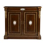 A FRENCH MAHOGANY, GILT METAL AND SEVRES STYLE PORCELAIN MOUNTED SIDE CABINET