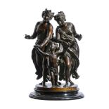 JAN GOUT, A PAIR OF BRONZE MODELS OF CLASSICAL MAIDENS WITH CUPID