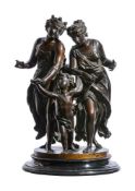 JAN GOUT, A PAIR OF BRONZE MODELS OF CLASSICAL MAIDENS WITH CUPID
