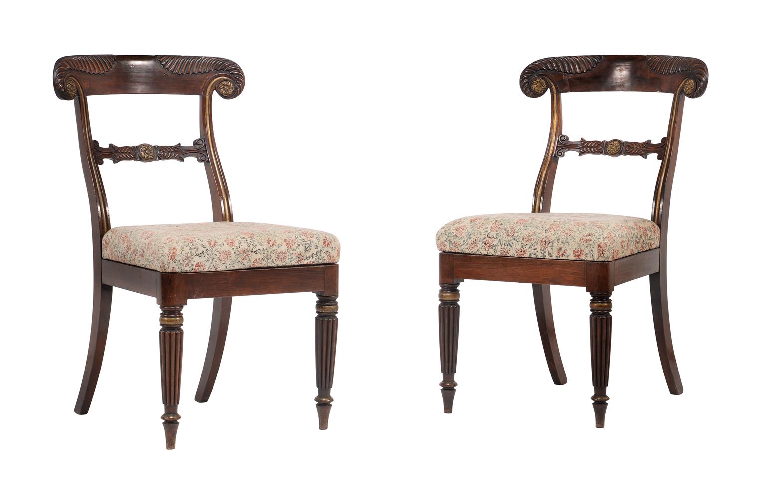 A PAIR OF GEORGE IV MAHOGANY AND PARCEL GILT SIDE CHAIRS