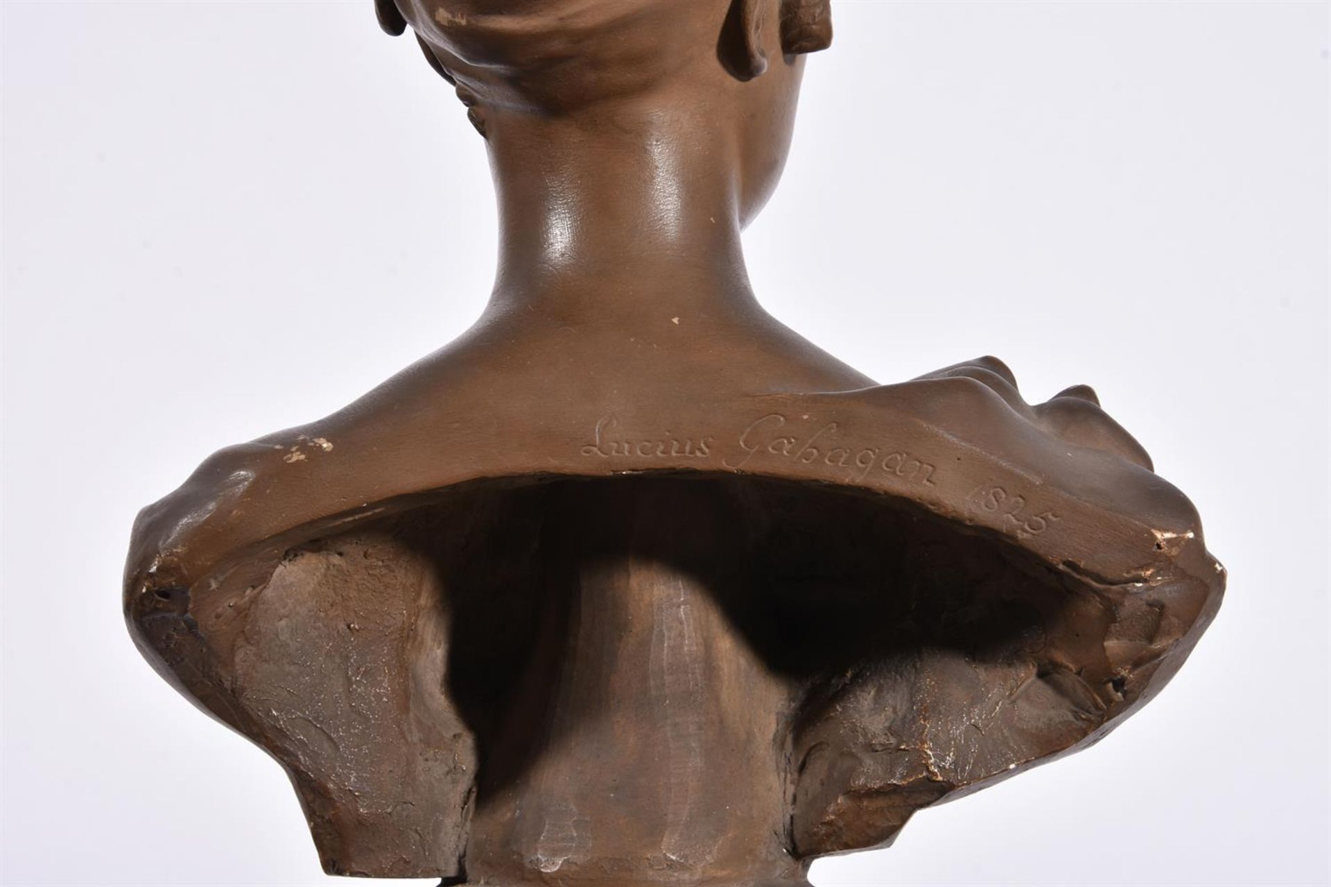 A PATINATED PLASTER BUST OF A LADY - Image 2 of 2