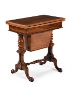 Y AN EARLY VICTORIAN ROSEWOOD COMBINATION GAMES AND WORK TABLE