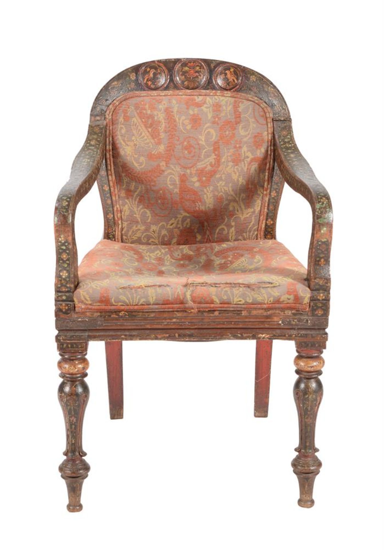 AN INDIAN POLYCHROME PAINTED ARMCHAIR - Bild 2 aus 3