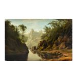 FOLLOWER OF PATRICK NASMYTH, AN ANGLER IN A WOODED RIVER LANDSCAPE WITH CASTLE BEYOND