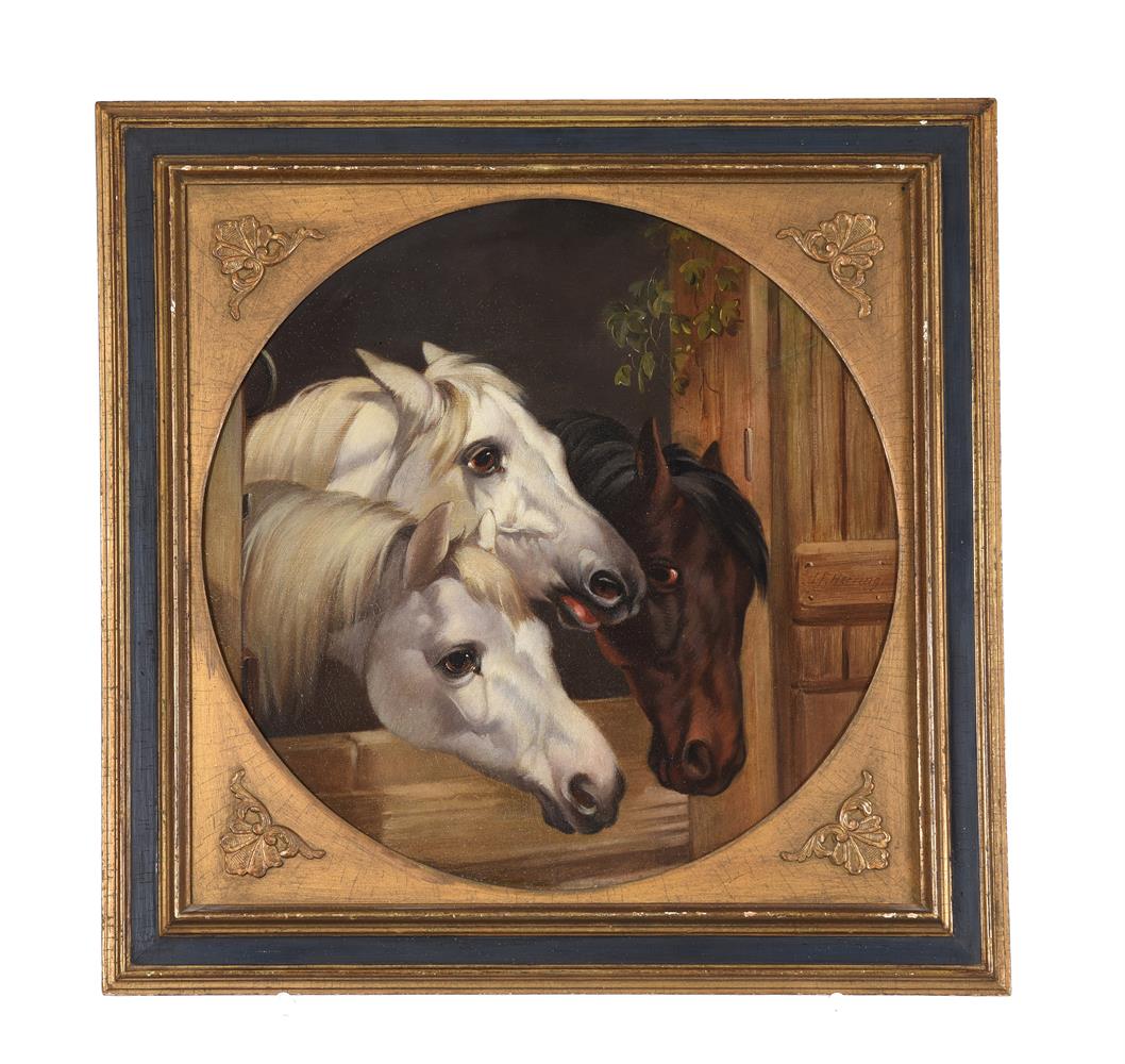 AFTER JOHN FREDERICK HERRING SNR. (BRITISH 1795-1865), THREE HORSES, AT THE BARN