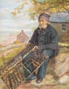 GEORGE MANSON (SCOTTISH 1850-1876), FISHERMAN MENDING HIS NETS