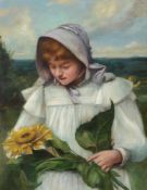 CONTINENTAL SCHOOL (19TH CENTURY), YOUNG GIRL HOLDING A SUNFLOWER