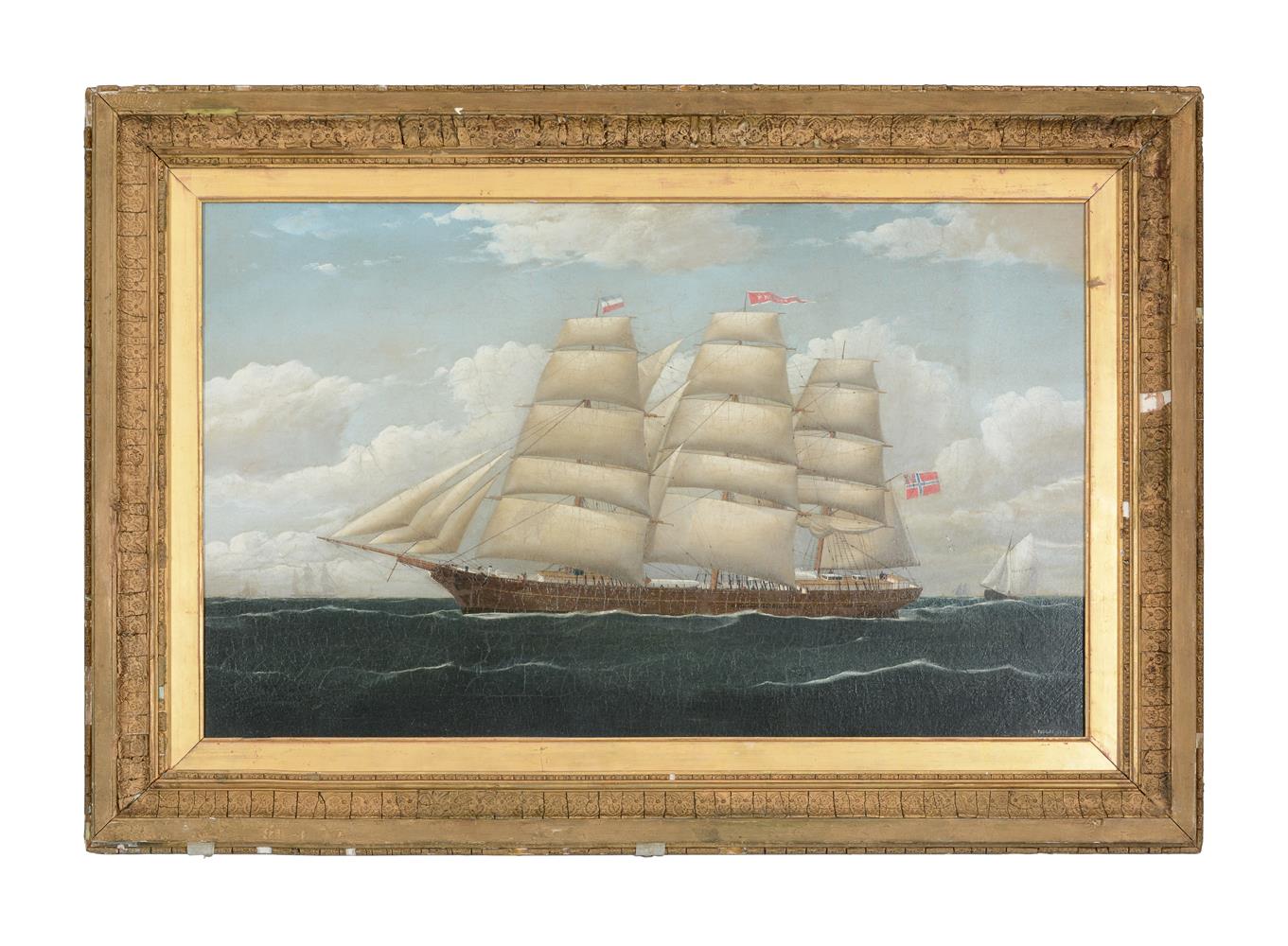 FREDERIK TUDGAY (BRITISH 1841-1921), THE NORWEGIAN SHIP DE MEZGER EN ROUTE TO THE NETHERLANDS - Image 2 of 3