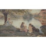 ENGLISH SCHOOL (19TH CENTURY), ARTIST SKETCHING BY THE RIVER