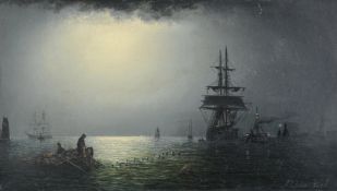 ADOLPHUS KNELL (BRITISH ACT. 1860-1890), SHIPPING UNDER MOONLIGHT