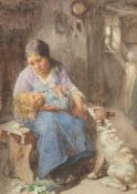 JOHN HENRY HENSHALL (BRITISH 1856-1928), MOTHER AND CHILD WITH A DOG
