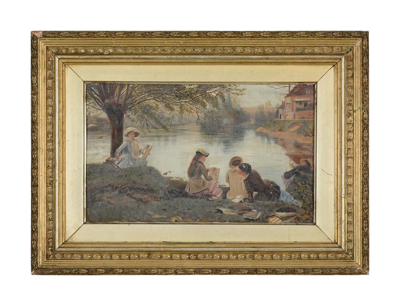 ENGLISH SCHOOL (19TH CENTURY), ARTIST SKETCHING BY THE RIVER - Image 2 of 4