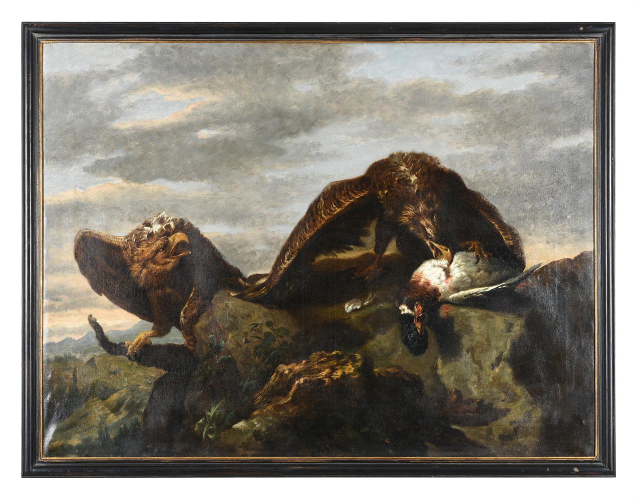 CHARLES VERLAT (BELGIAN 1824-1890), TWO EAGLES WITH THEIR KILL ON A ROCKY - Image 2 of 3