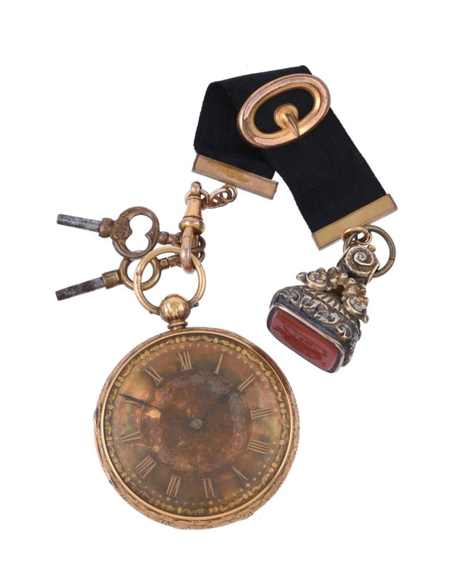 AN 18 CARAT GOLD OPEN FACE POCKET WATCH