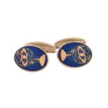 DEAKIN AND FRANCIS, A PAIR OF 18 CARAT GOLD ENAMELLED CUFFLINKS, BIRMINGHAM 2001