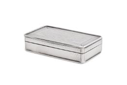 [LANCASHIRE COTTON INDUSTRY INTEREST] AN EARLY VICTORIAN SILVER RECTANGULAR SNUFF BOX