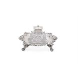 A VICTORIAN SILVER SHAPED SQUARE INKWELL, HENRY WILKINSON & CO.