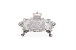 A VICTORIAN SILVER SHAPED SQUARE INKWELL, HENRY WILKINSON & CO.