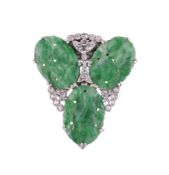 A MID 20TH CENTURY DIAMOND AND JADEITE PANEL BROOCH